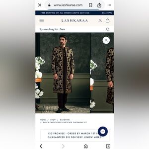 Lashkarra Black Embroidered Brocade Sherwani